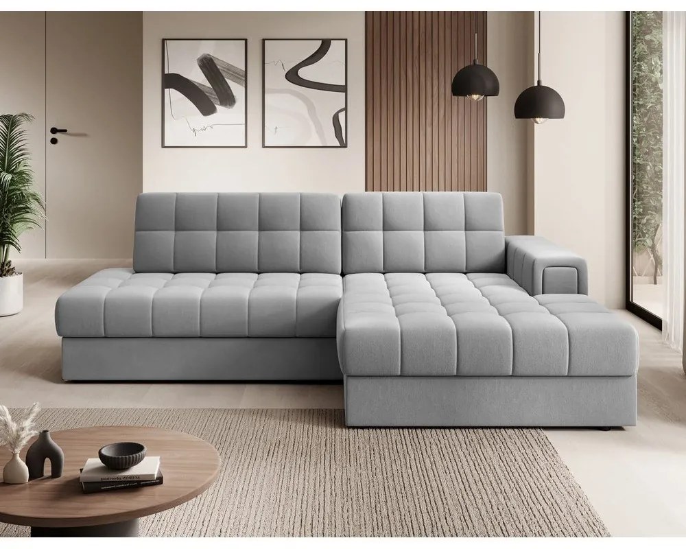 Сив кадифен разтегателен ъглов диван (десен ъгъл) Blezalt – ELTAP