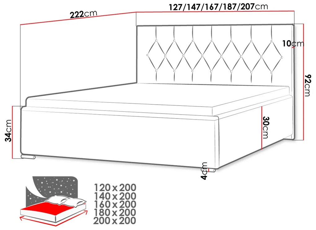 Тапицирано легло Sky Tap-Black-140 x 200