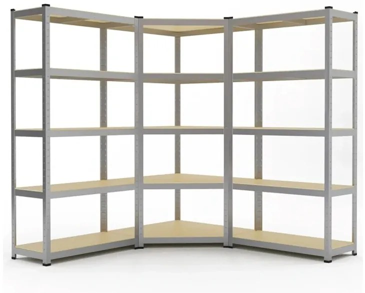 Стабилен ъглов метален рафт за съхранение с 5 рафта 180 x 90 x 30 cm