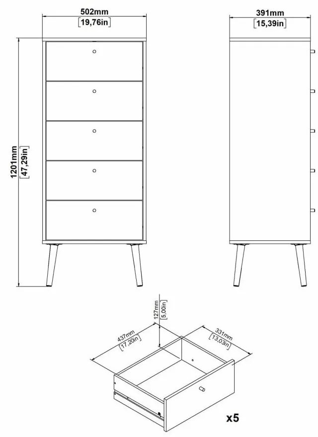 Антрацитен висок скрин 50x120 cm Bodo - Tvilum