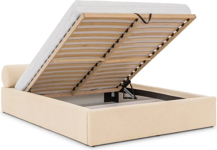 Кремаво тапицирано двойно легло с място за съхранение и включена подматрачна рамка 180x200 cm Cille – Ropez