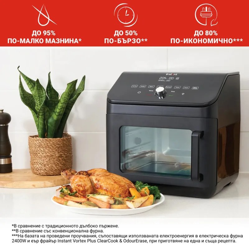 Фритюрник-фурна с горещ въздух Instant Pot Vortex Plus Oven 140410101, 1700W, 13 л, 8 програми, До 205C, EvenCrisp, Черен