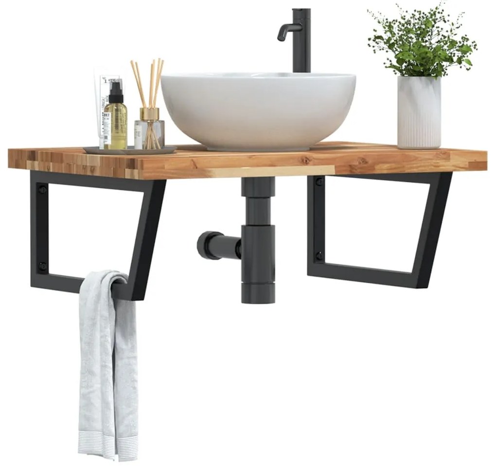 3302943 vidaXL Стенен рафт за мивка, стомана и масивно дърво акация