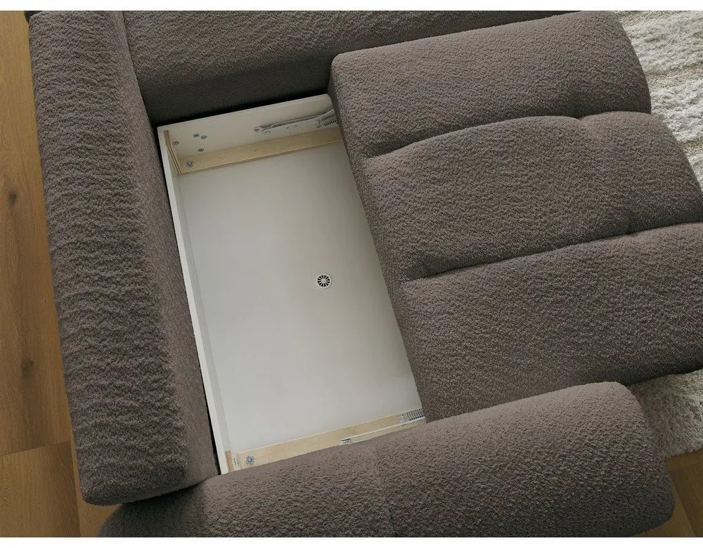 Кафяв сгъваем/с място за съхранение ъглов диван от прежда с примки от букле (десен ъгъл) Roxelane – Bobochic Paris