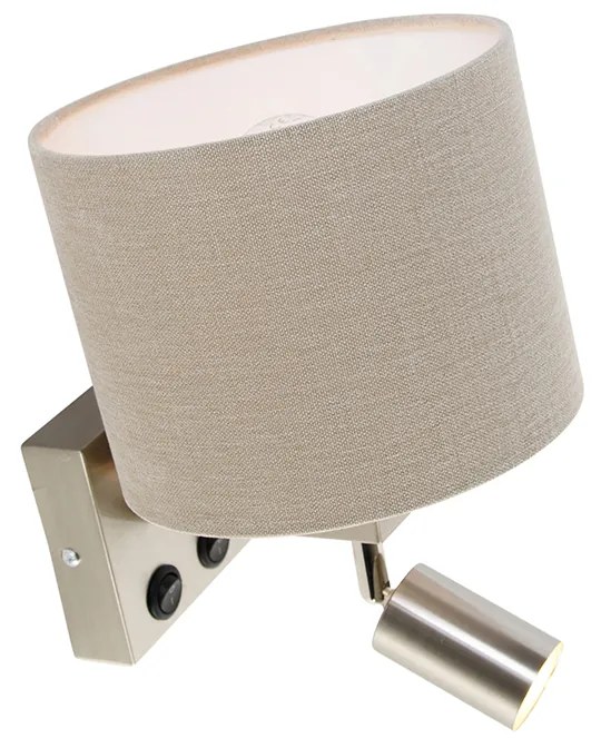 Стенна лампа от стомана с лампа за четене и абажур 18 см светло кафява - Brescia