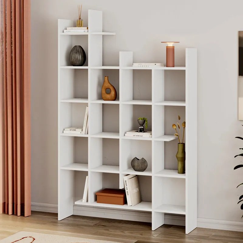 Меламинов шкаф за книги Manco в бял цвят 122x25,5x188см.