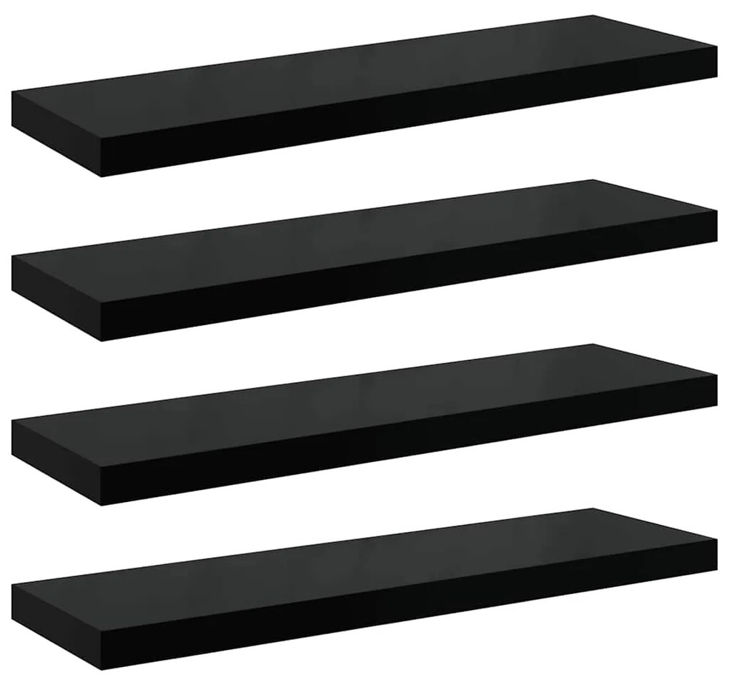 323777 vidaXL Окачени стенни рафтове, 4 бр, черен гланц, 90x23,5x3,8 см, МДФ