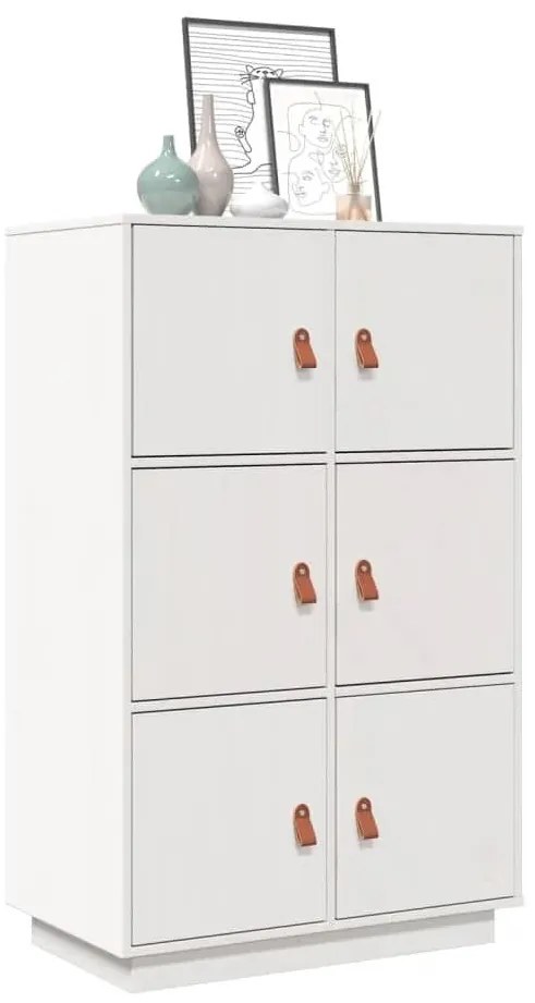 820173 vidaXL Висок шкаф, бял, 67x40x108,5 см, борово дърво масив