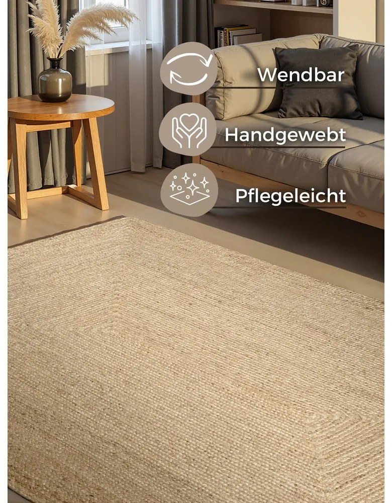 Двустранен/ръчно изработен ютен килим в светло естествен цвят 200x300 cm Juno – Hanse Home