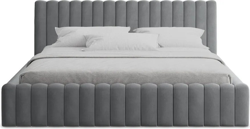 Сиво двойно легло 180x200 cm тапицирано с място за съхранение с включена подматрачна рамка Lemi – Makamii
