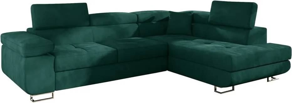 Зелен кадифен разтегателен ъглов диван с място за съхранение (десен ъгъл L форма) Anton – ELTAP