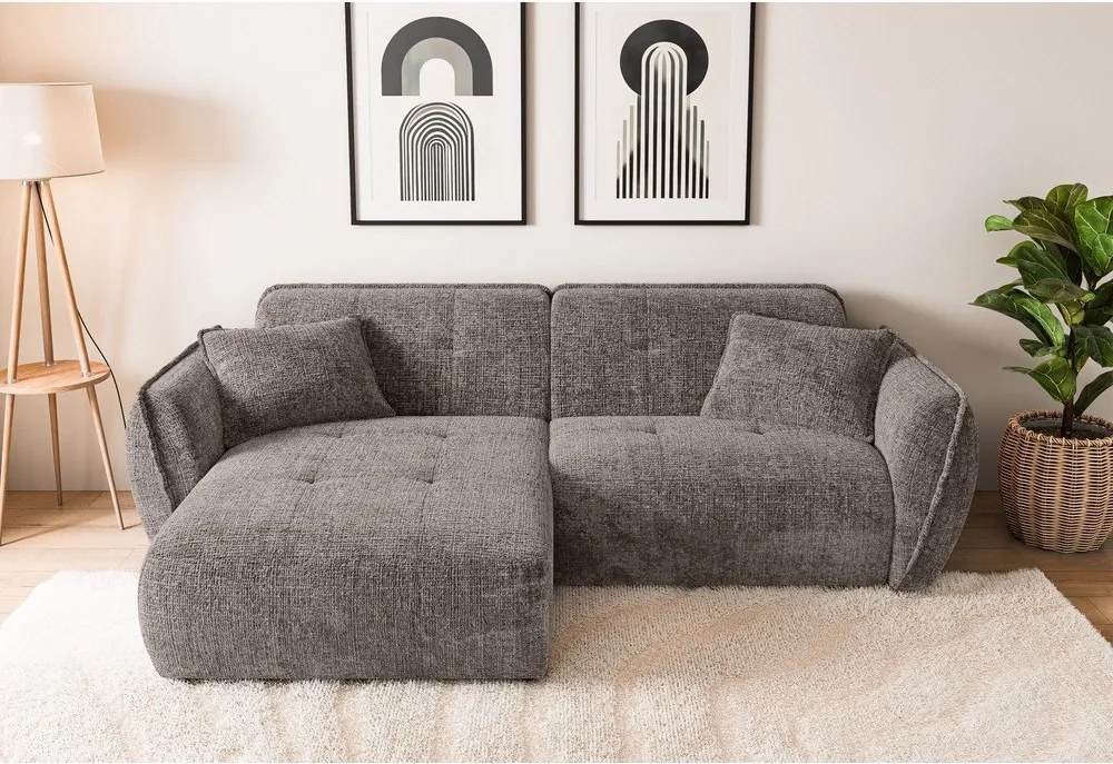 Кафяво-сив шенилов ъглов диван (ляв ъгъл) Nelia – Ropez