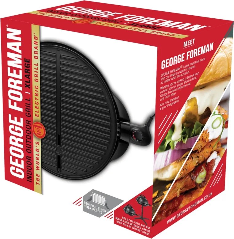 Електрическа скара/грил George Foreman 22460-56, 2400W, 44.5 см, 15 порции, 5 темп, Незалепващо покритие, Черен