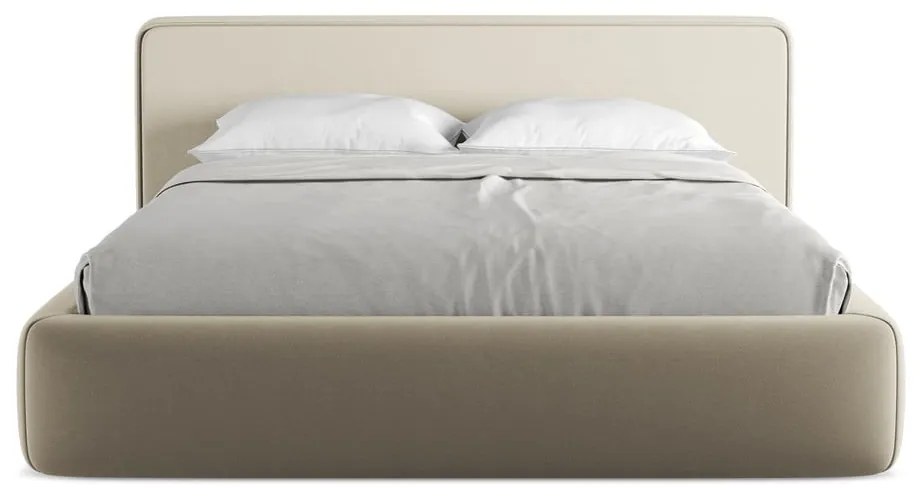 Бежово двойно тапицирано легло с място за съхранение и включена подматрачна рамка 160x200 cm Kiana – Makamii