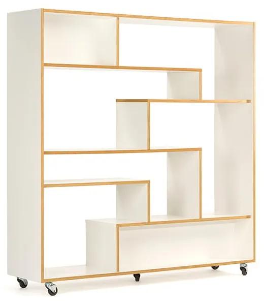 Бяла етажерка за книги с дървен ръб 140x143 cm Southbury - Woodman
