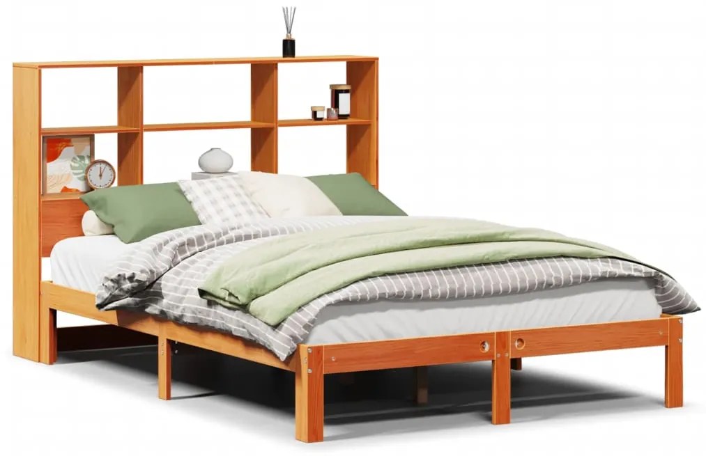 3322574 vidaXL Легло с етажерка за книги, без матрак, 120x190 см, бор масив