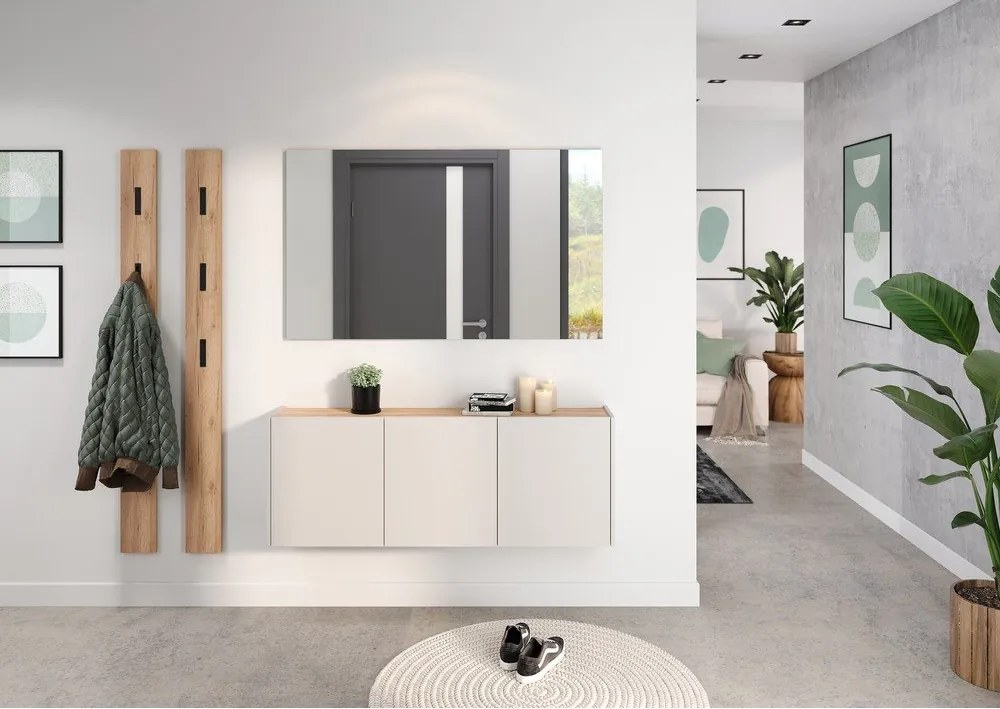 Кремаво висящо шкафче с дъбов декор 138x52x25 cm Libbiano – Germania