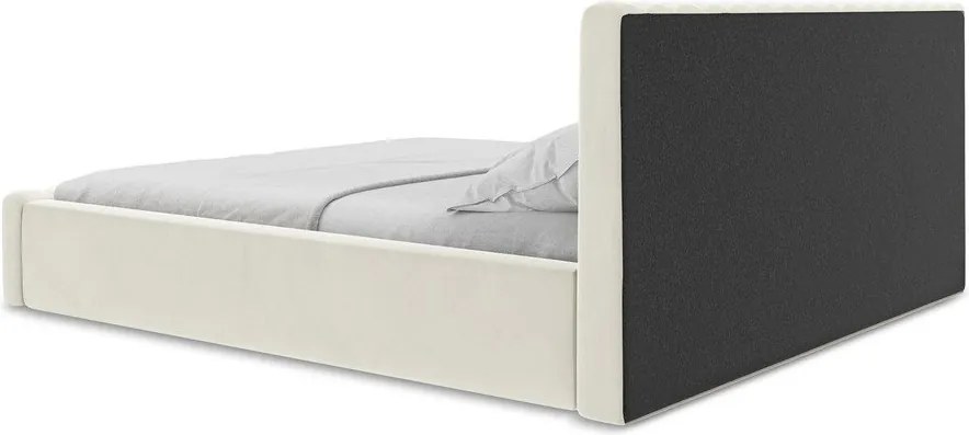 Кремаво двойно легло 160x200 cm тапицирано с място за съхранение с включена подматрачна рамка Lemi – Makamii