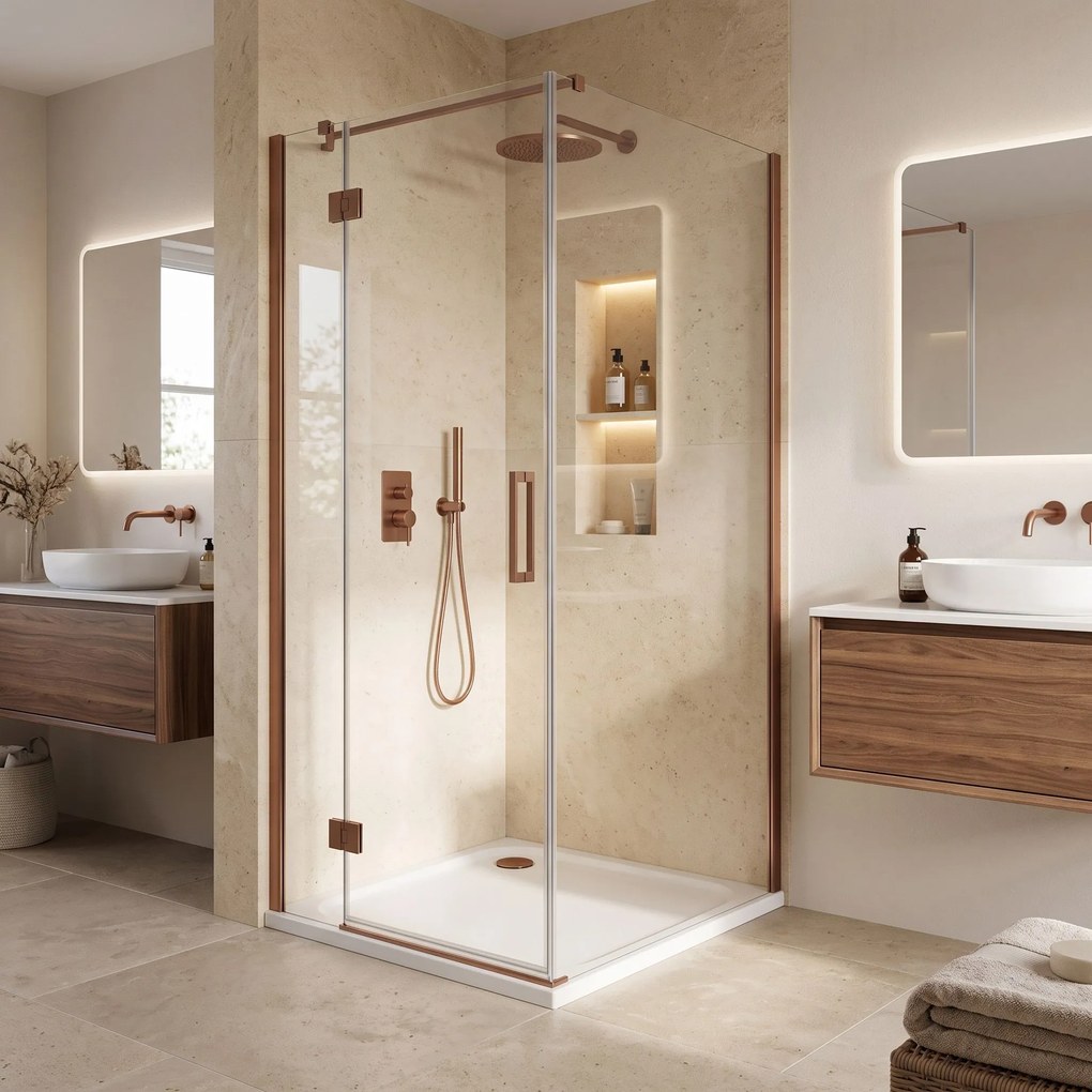 Корито за душ кабина-акрилно Rea Belmond White 90x90 Brush Copper