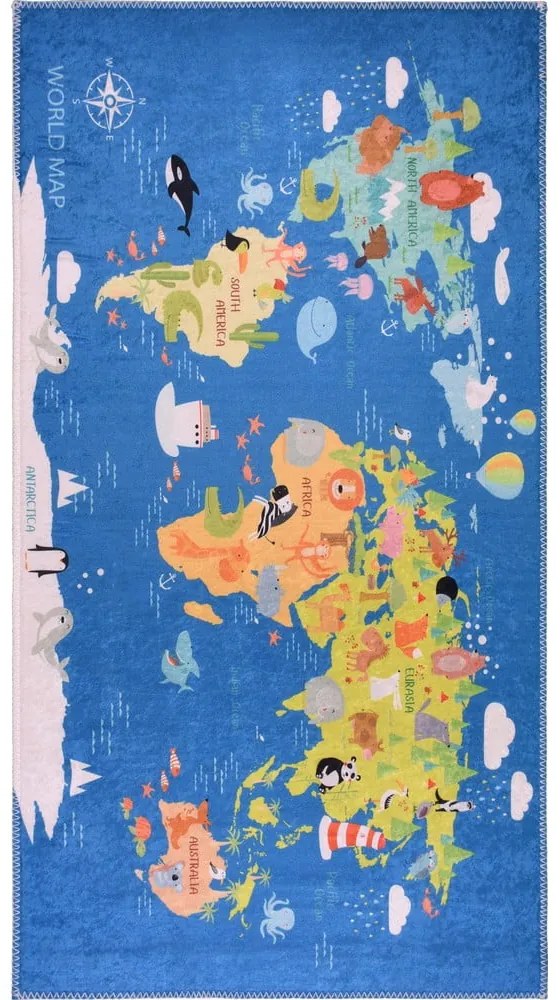 Син детски килим подходящ за пране 160x230 cm Animal Atlas – Vitaus