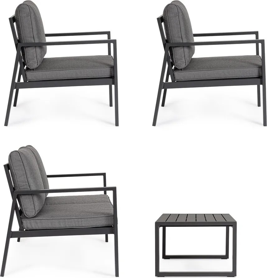 Антрацитен алуминиев градински комплект за отдих за 4 Hilde – Bizzotto