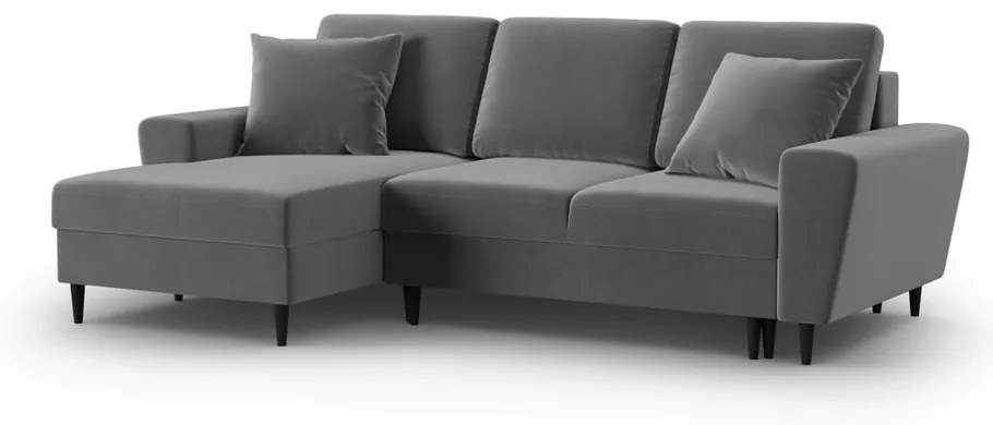 Светлосив кадифен разтегателен ъглов диван с място за съхранение (ляв ъгъл) Kyoto – Cosmopolitan Design