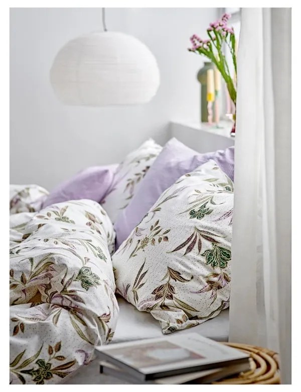 Зелен и бежов памучен сатен за единично спално бельо 140x200 cm Soft Tropic - Södahl