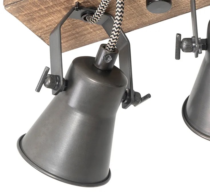 Рустикална прожекторна лампа черна с дърво 3-светлина регулируема - Jelle