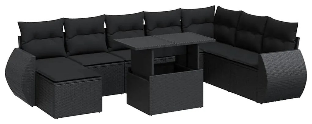 3326686 vidaXL Градински комплект диван с възглавници 9 части черен полиратан