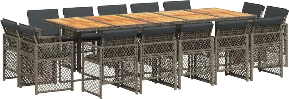 3210878 vidaXL Градински комплект с възглавници 15 части полиратан сив