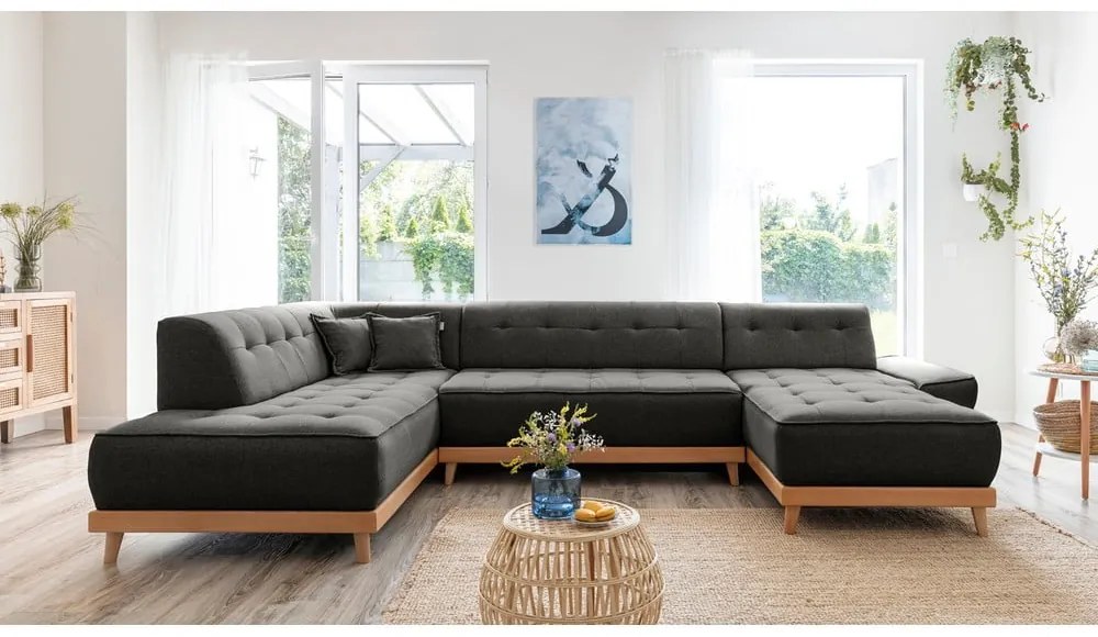 Тъмно сив U-образен разтегателен диван, ляв ъгъл Dazzling Daisy - Miuform