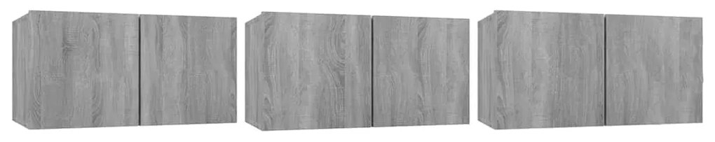 815872 vidaXL Висящ шкаф, сив сонома, 3 бр, 60x30x30 см, инженерно дърво