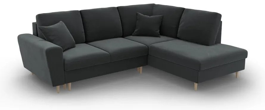 Тъмносив кадифен разтегателен ъглов диван с място за съхранение (десен ъгъл/L форма) Kyoto – Cosmopolitan Design