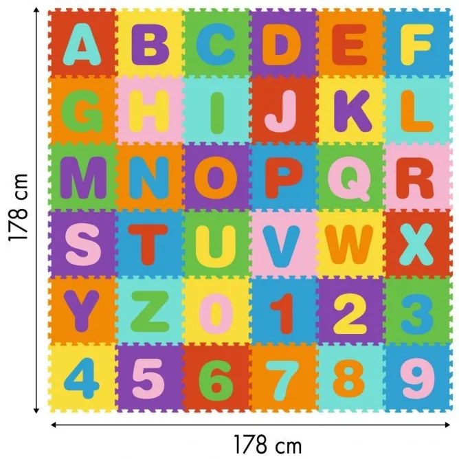 Голяма подложка от пяна за деца с букви и цифри 178x178 см 36 бр