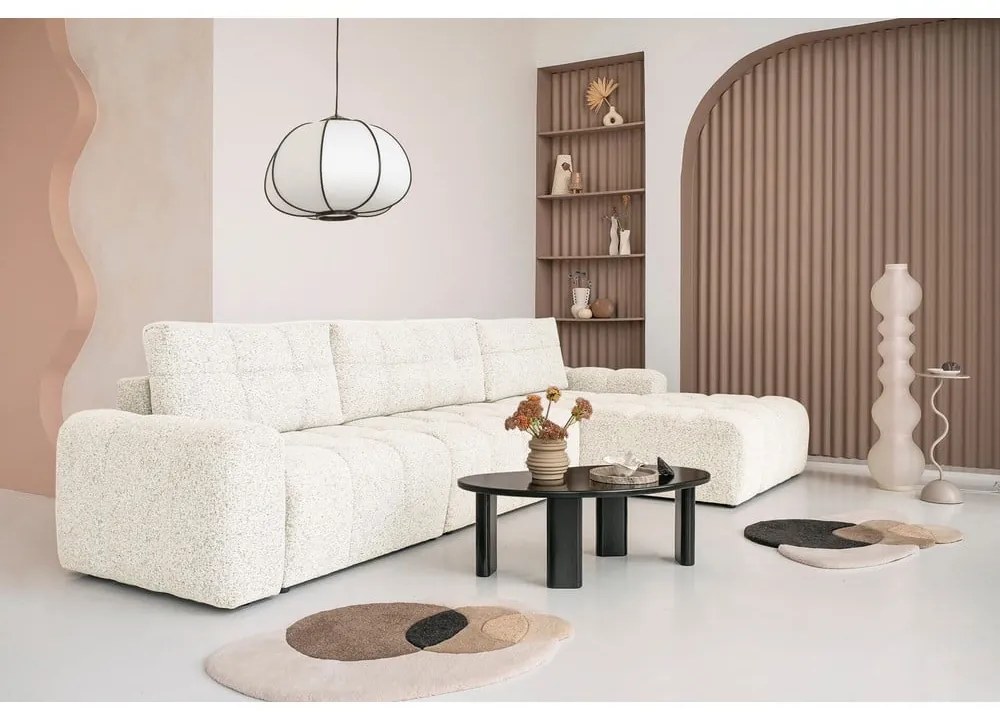 Кремав разтегателен модулен ъглов диван с място за съхранение (десен ъгъл) Lulu – Miuform