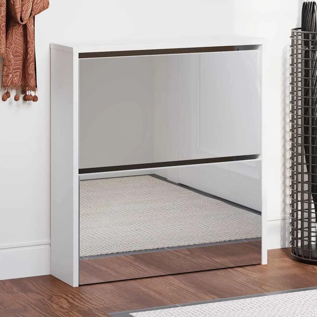 243046 vidaXL Шкаф за обувки с двойно огледало, бял, 63x17x67 cм