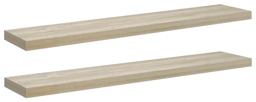 323884 vidaXL Окачени стенни рафтове, 2 бр, дъб, 120x23,5x3,8 см, МДФ
