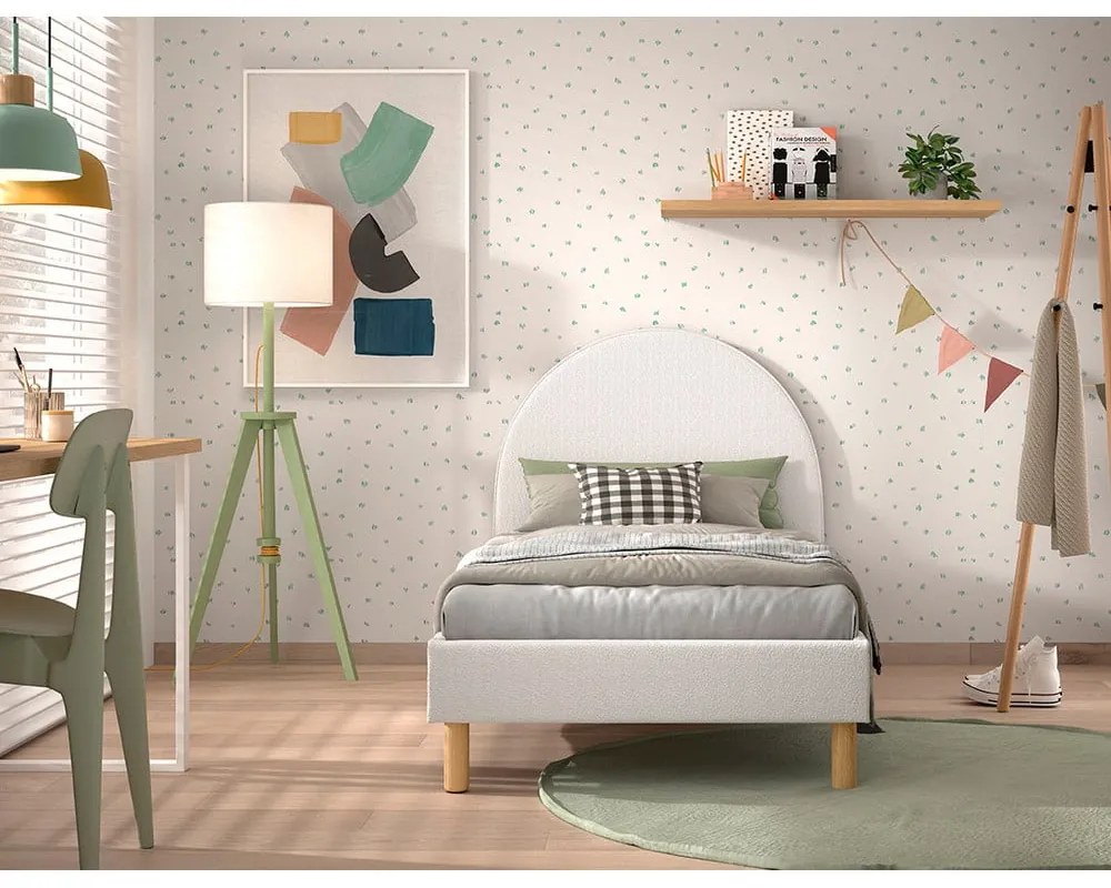 Бяло тапицирано единично легло с решетка 90x200 cm MOON - Vipack