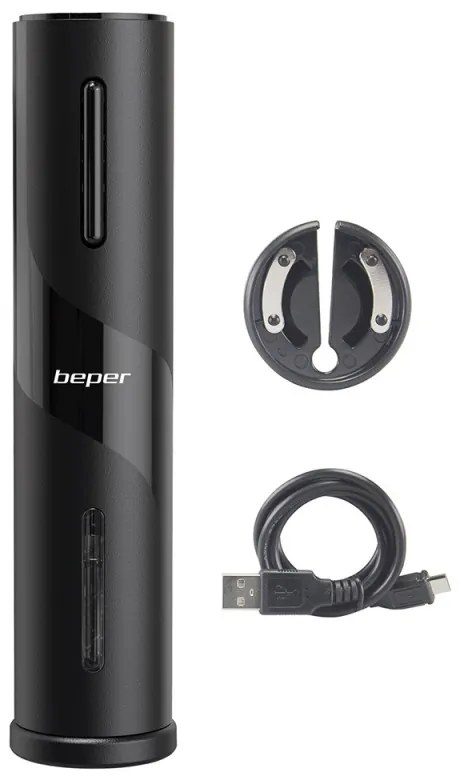 Електрически тирбушон Beper P102ACP100, 18W, USB, Резачка за фолио, Черен