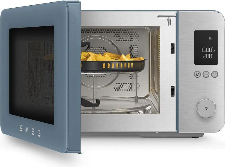 Комбинирана микровълнова фурна с горещ въздух SMEG Collezione MOC02SBMEU, 900W, 27 л, 25 програми, Плавно затваряне, Индивидуални настройки, Син