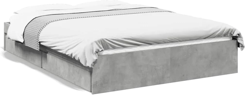 3280695 vidaXL Рамка за легло с чекмеджета, бетонно сива, 135x190 см