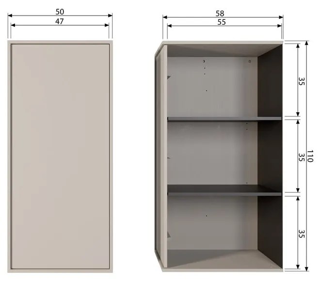 Кремав модулен шкаф от борова дървесина 50x110 cm Daily - vtwonen