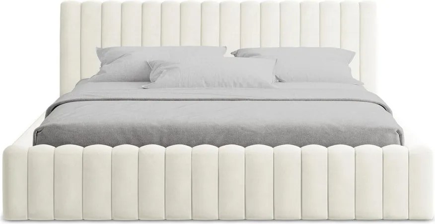 Кремаво двойно легло 160x200 cm тапицирано с място за съхранение с включена подматрачна рамка Lemi – Makamii