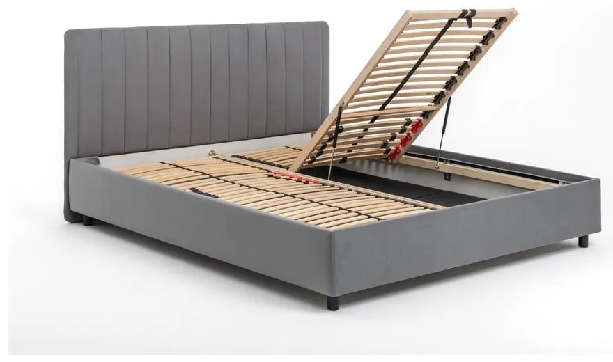 Сиво тапицирано двойно легло с място за съхранение и включена подматрачна рамка 180x200 cm Myra Slim Line – Bonami Selection