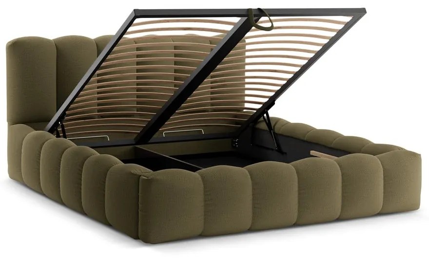 Зелено двойно тапицирано легло с място за съхранение с включена подматрачна рамка 180x200 cm Lupine – Micadoni
