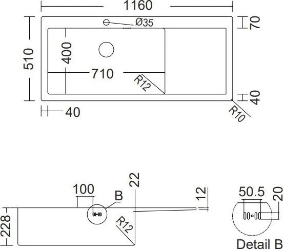 мивка Fortinox Squadro Inox Гладка Left