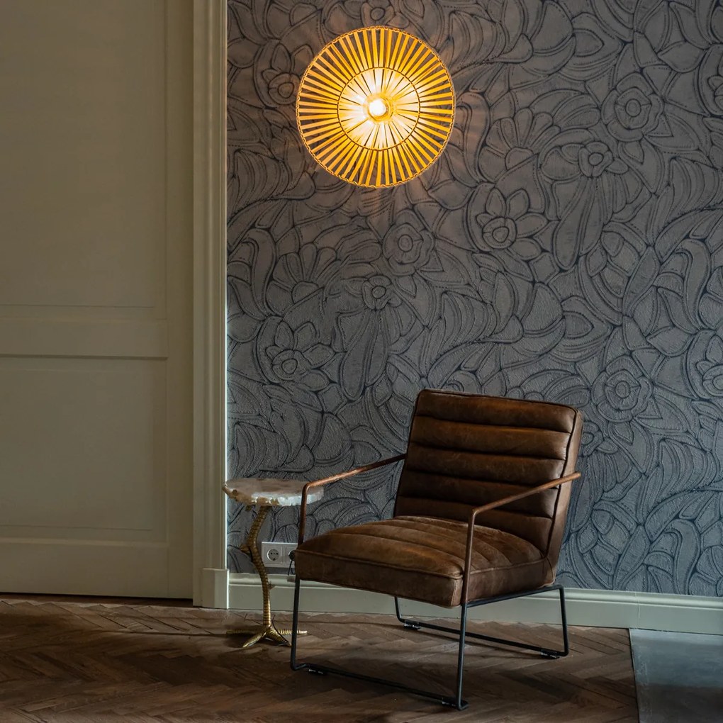 Ориенталска стенна лампа черна с естествен бамбук - Pua