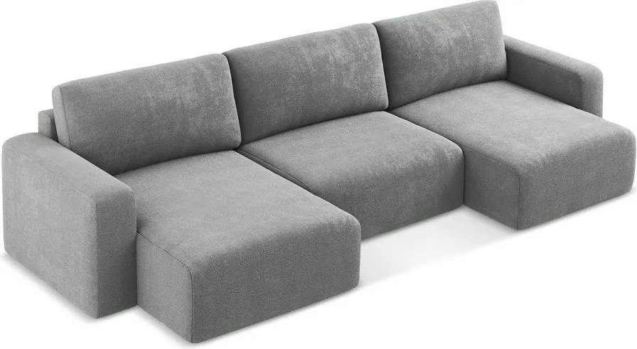 Сив шенилов сгъваем/с място за съхранение ъглов диван (U форма) Kona – Makamii