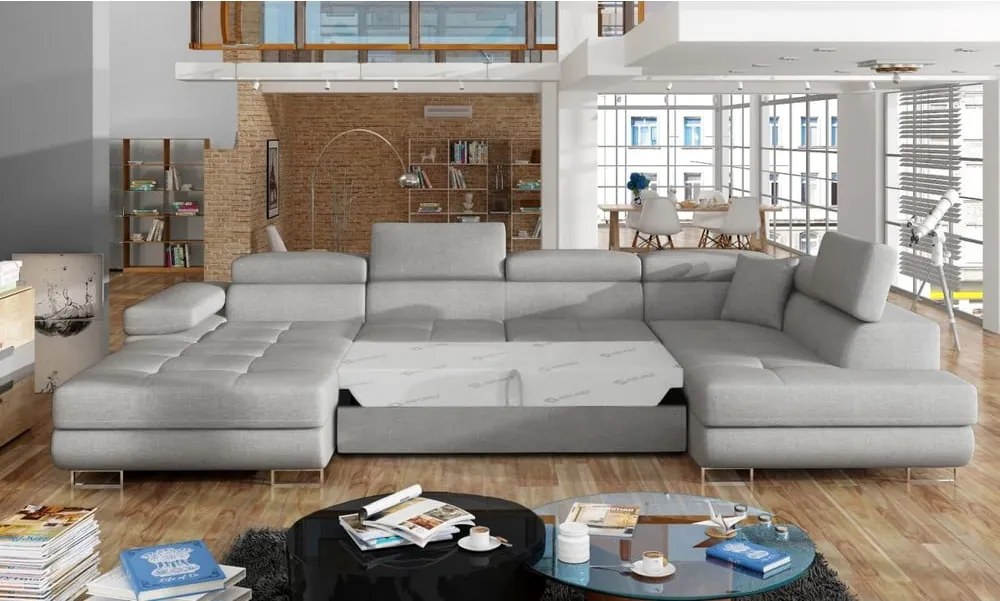 Светлосив разтегателен ъглов диван с място за съхранение (десен ъгъл U форма) Rodrigo – ELTAP