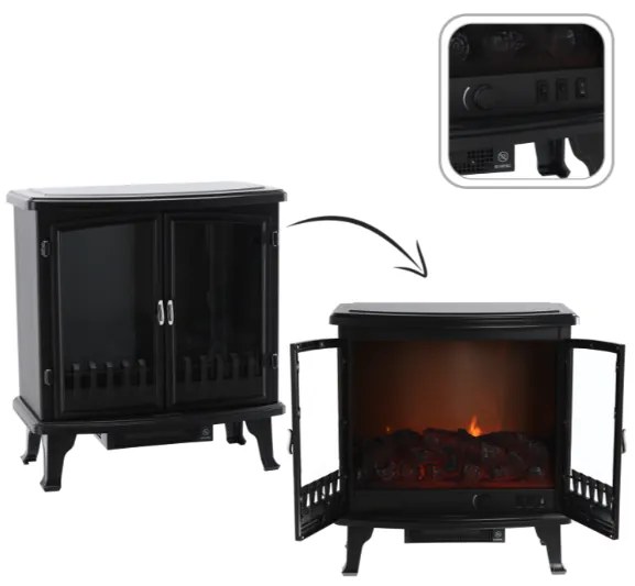 Свободностояща електрическа камина с ефект на пламък 63,5 x 35 x 70 cm